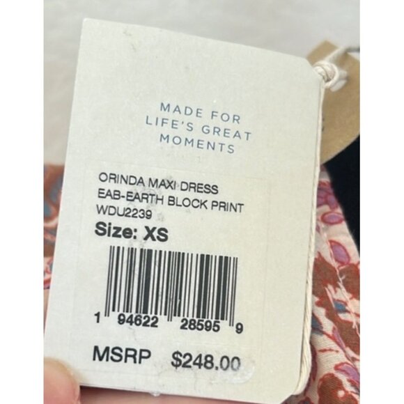 Faherty Orinda Earth Block Floral Maxi Dress A-line Silhouette Size XS New - Picture 16 of 16